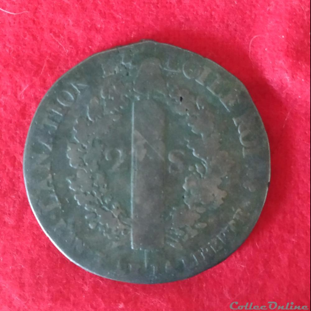 monnaies europe medievale france royales 2 sols 1791 paris