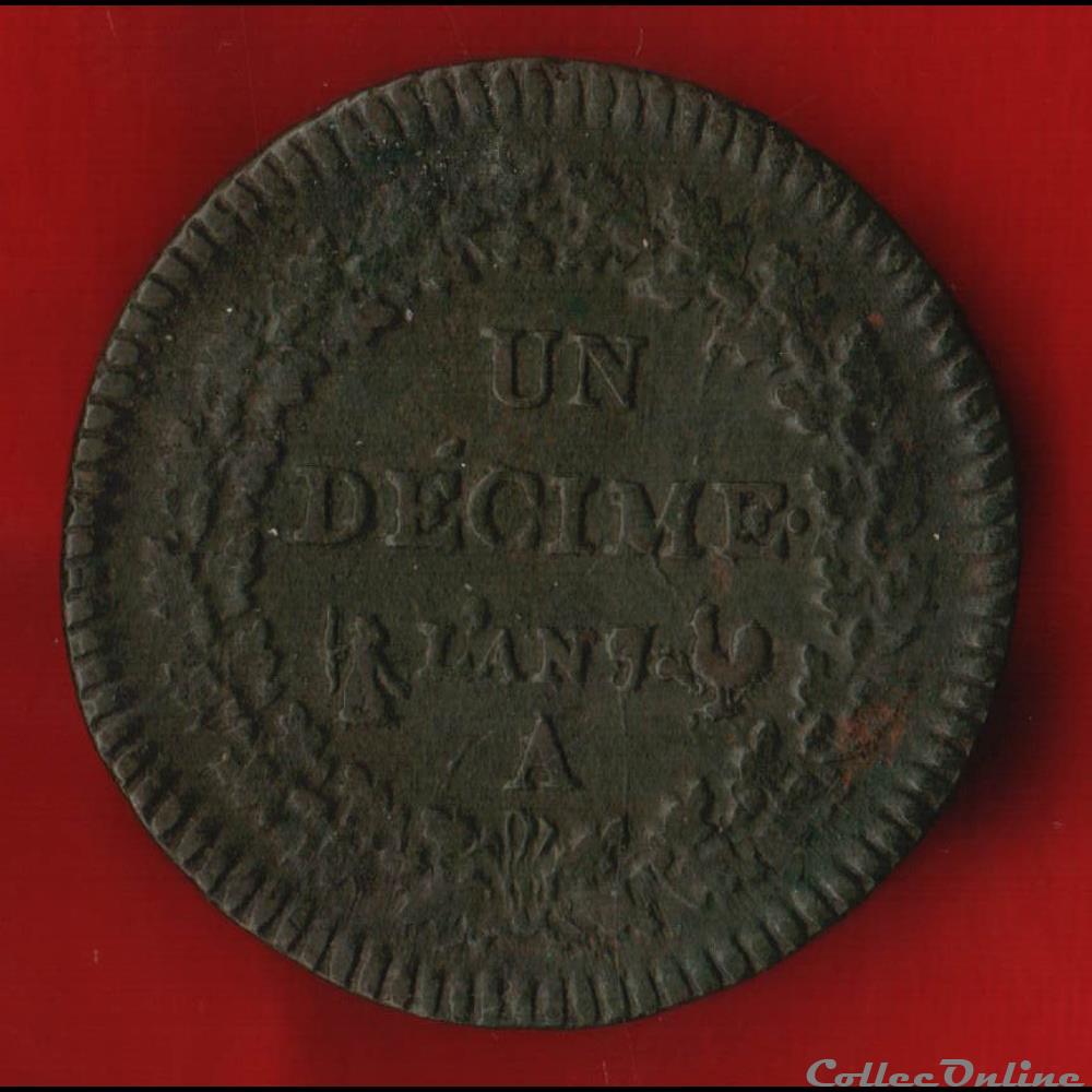Consulat / Directoire - Un décime Dupré - AN 9 - 1800-1801 - Paris monnaies monde france consulat directoire un decime dupre an 9 1800 1801 paris