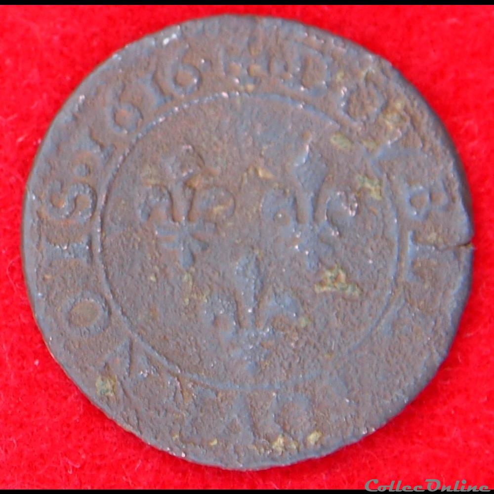 Double Tournois - 1616 - Paris monnaies europe medievale france royales double tournois 1616 paris