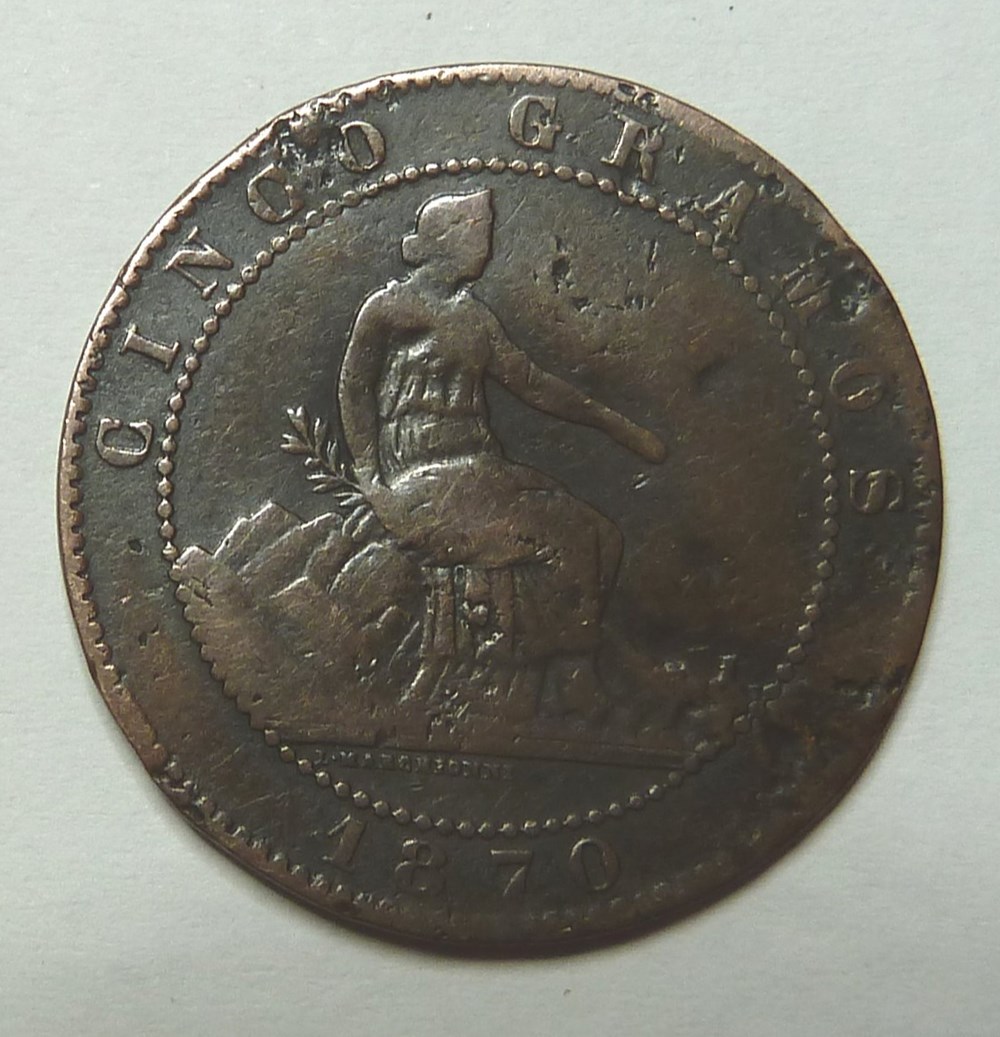 5 Centimos - 1870 monnaies monde espagne 5 centimos 1870