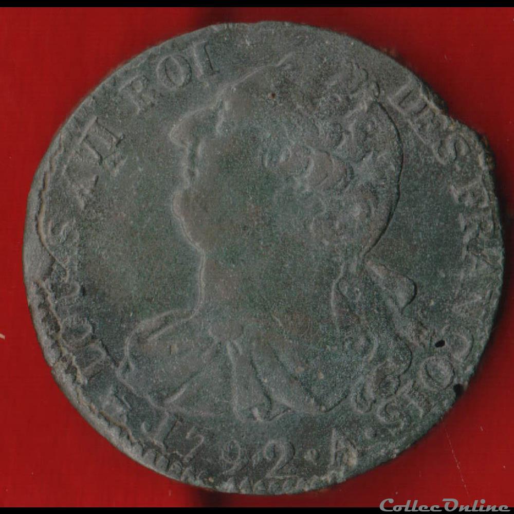 monnaies europe medievale france royales 2 sols 1792 paris