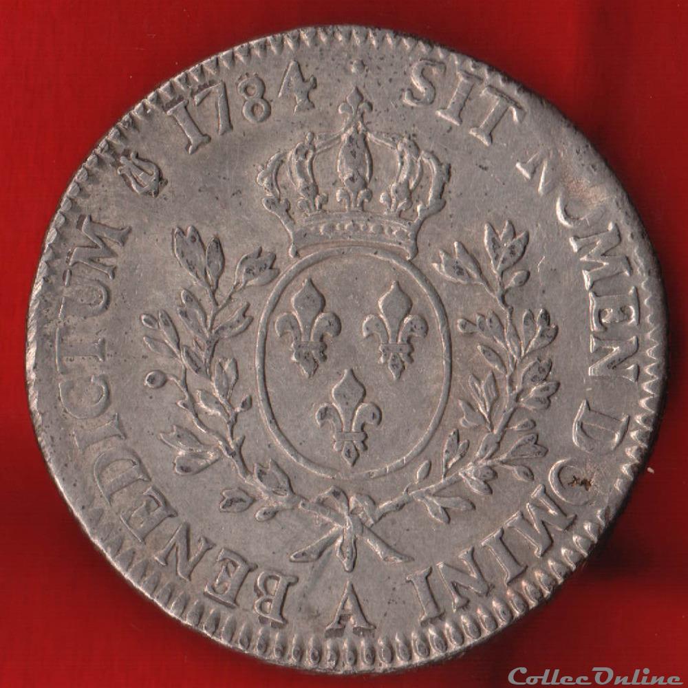 monnaies europe medievale france royales ecu aux branches olivier 1784 paris