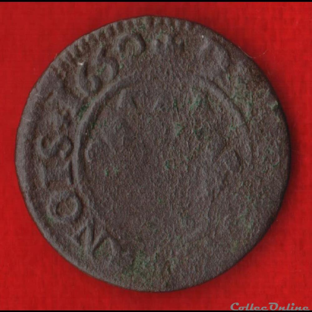 Principauté de Dombes - Trévoux - 1652 - Denier tournois monnaies europe medievale france feodales principaute de dombes trevoux 1652 denier tournois