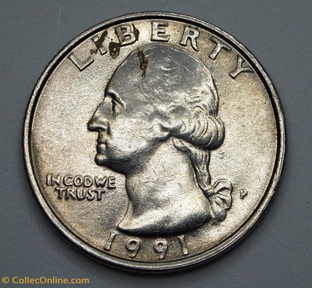 1/4 dollar ( 25 cents ) - 1991 P monnaie monde etat uni 1 4 dollar 25 cents 1991 p