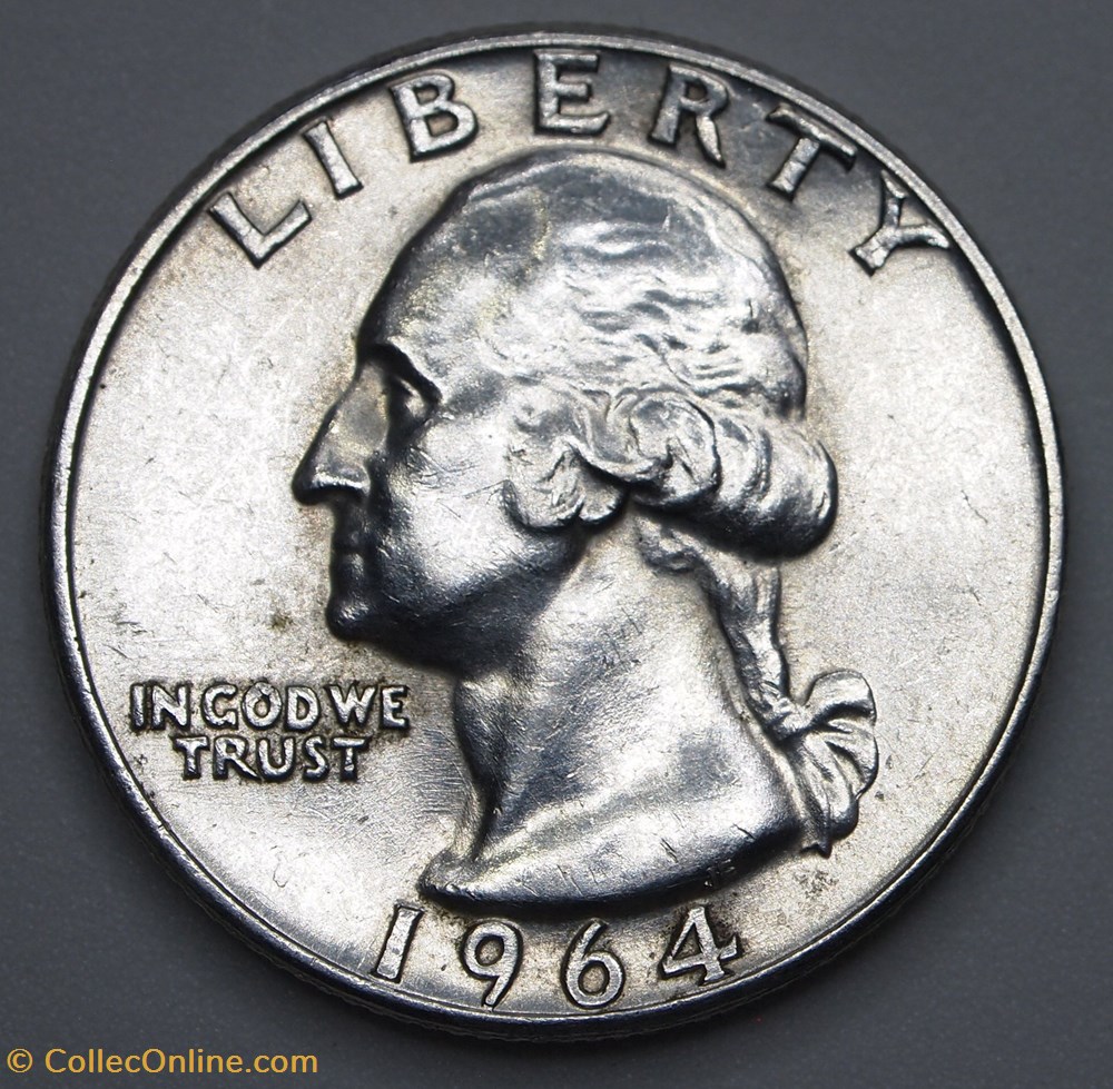 1/4 dollar ( 25 cents ) - 1964 monnaie monde etat uni 1 4 dollar 25 cents 1964