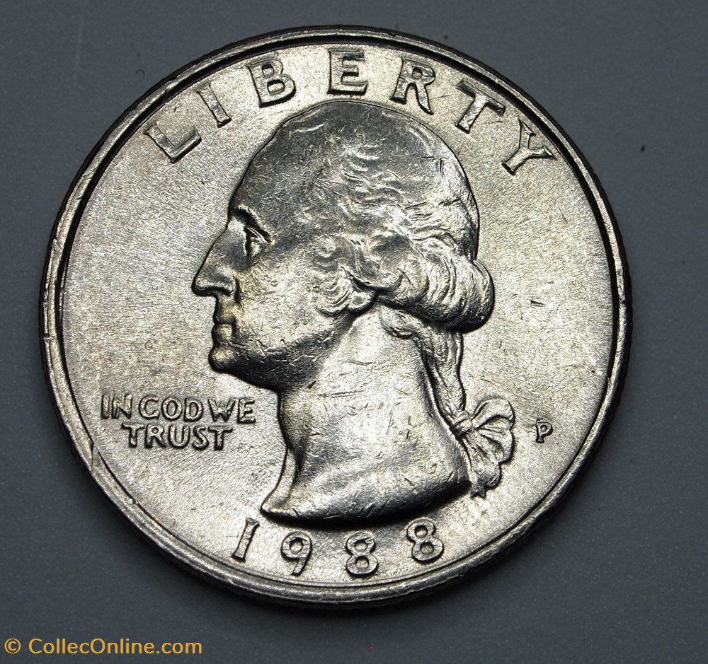 1/4 dollar ( 25 cents ) - 1988 P monnaie monde etat uni 1 4 dollar 25 cents 1988 p