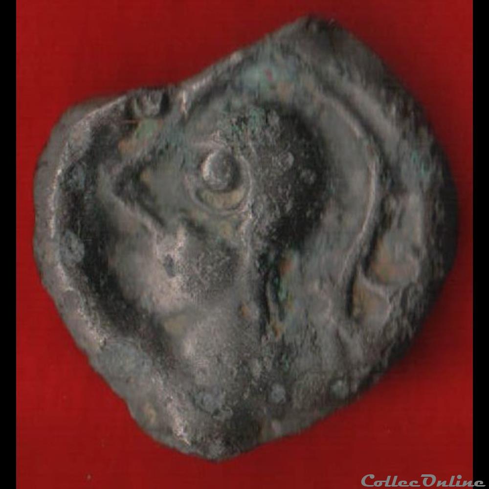 Senones - Potin à la tête casquée et à la rosace monnaies antiques celtes senones potin a la tete casquee et a la rosace