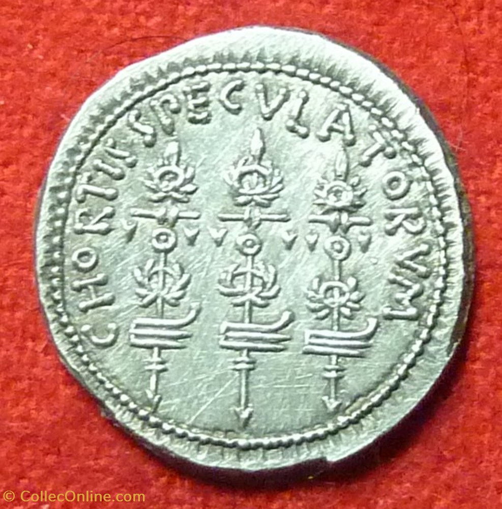 monnaie antique av jc ap romaine republicaine imperiale denier de la cohorte speculatorum sous marc antoine repro copie