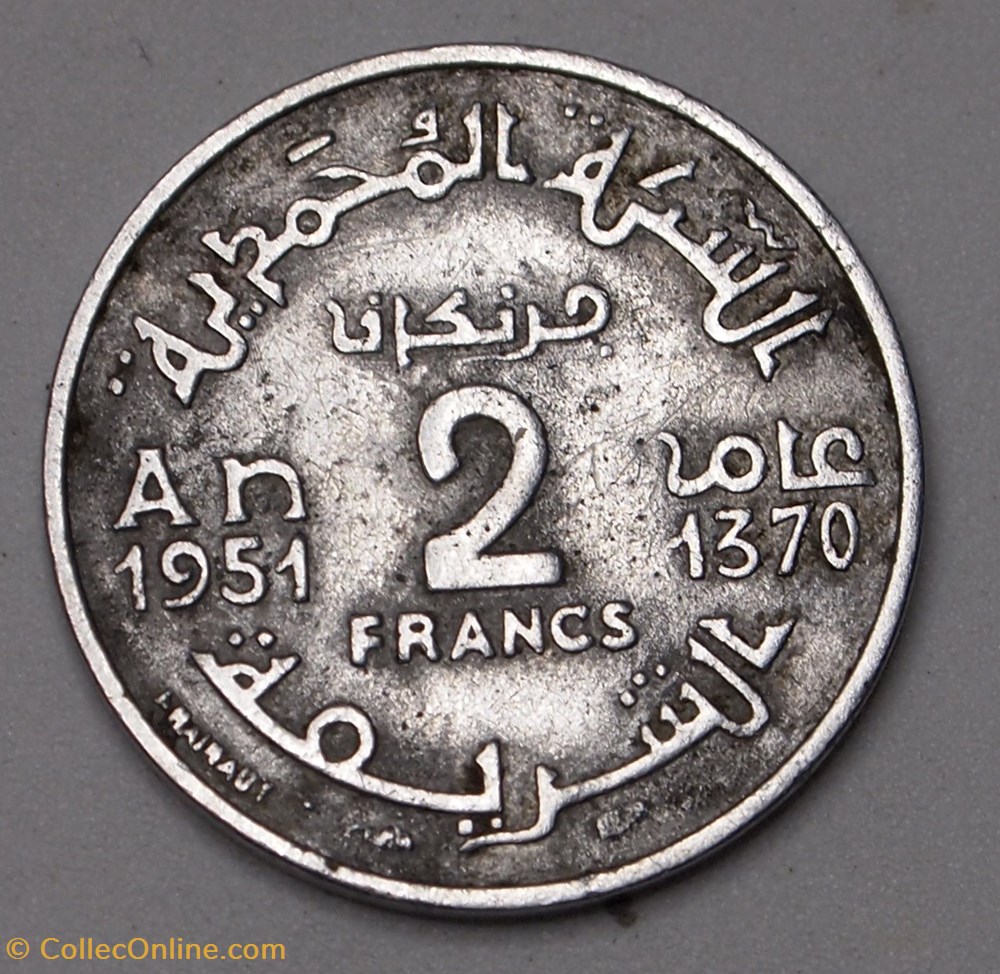 2 Francs - 1951 monnaies monde maroc 2 francs 1951
