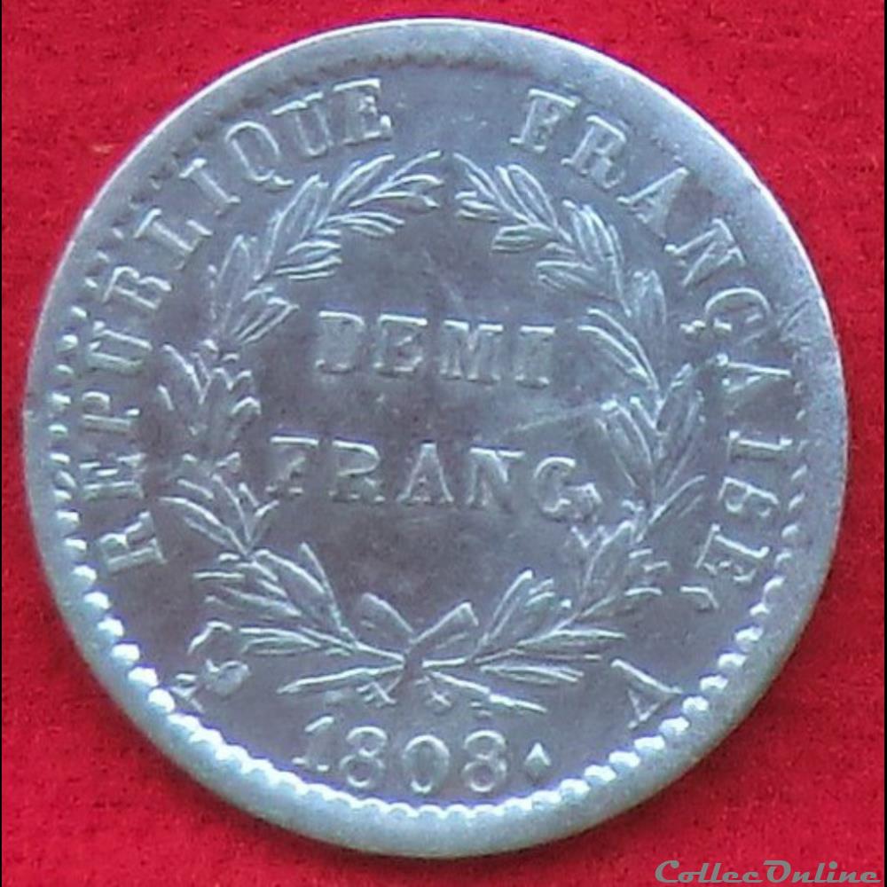 Demi-franc - 1808 - Paris monnaies monde france demi franc 1808 paris