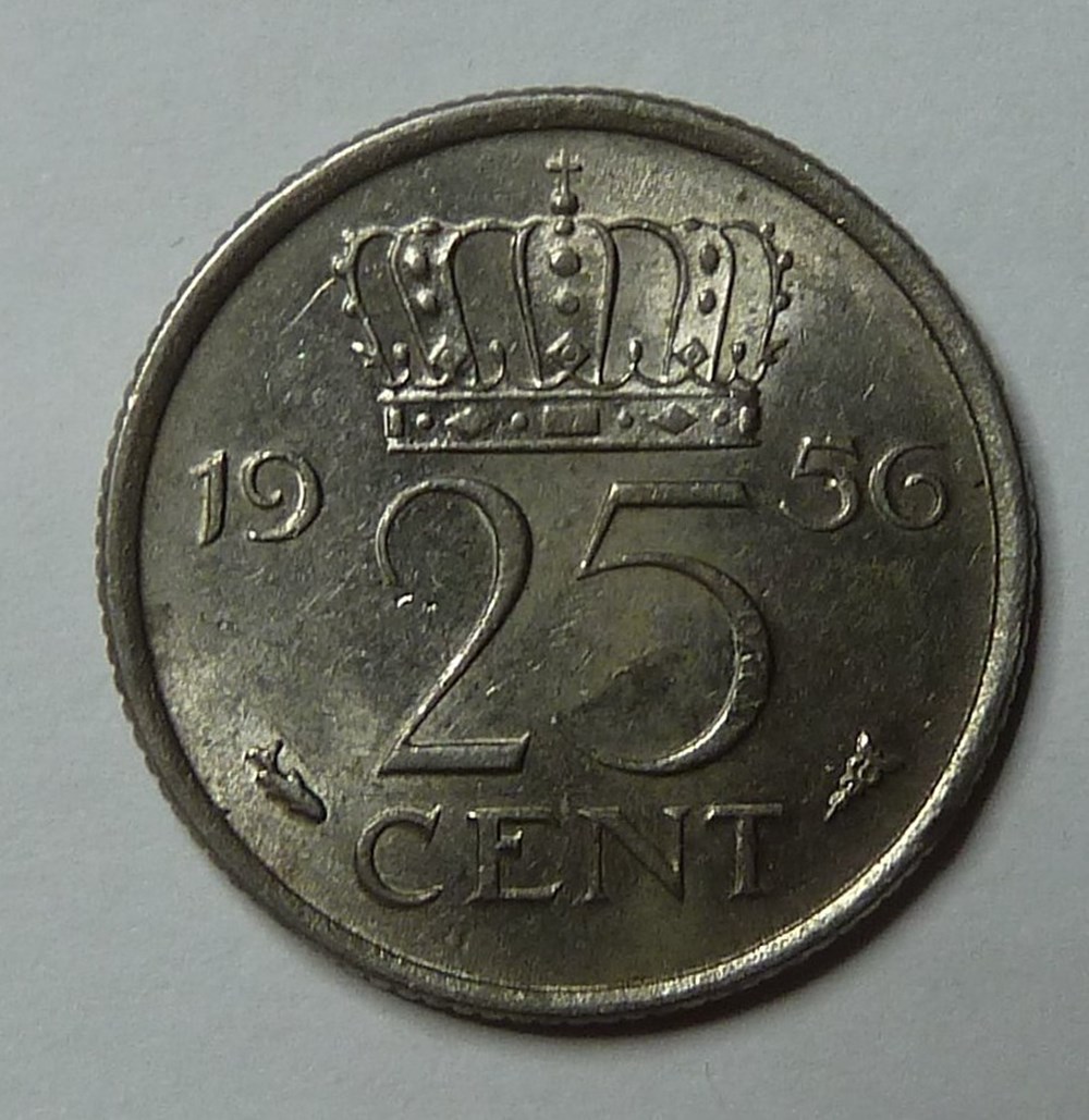 25 Cents - 1956 monnaies monde pays bas 25 cents 1956