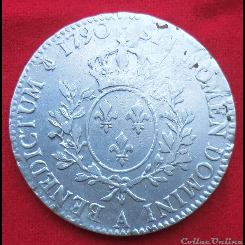 monnaies europe medievale france royales ecu aux branches olivier 1790 paris