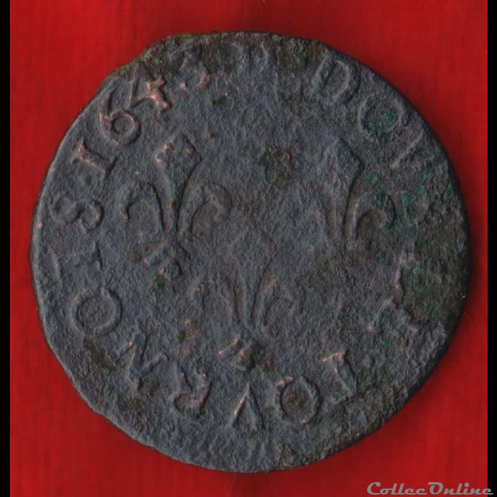Double Tournois - 1643 - La Rochelle monnaies europe medievale france royales double tournois 1643 la rochelle
