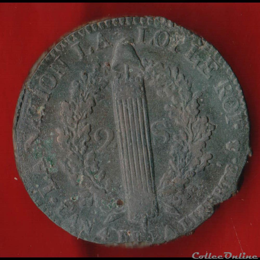 monnaies europe medievale france royales 2 sols 1792 paris