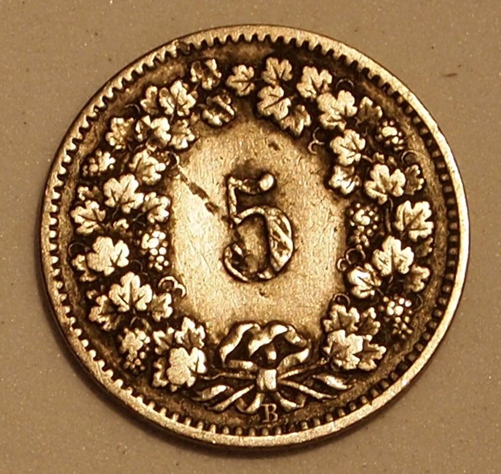 monnaies monde suisse 5 centimes 1902 b