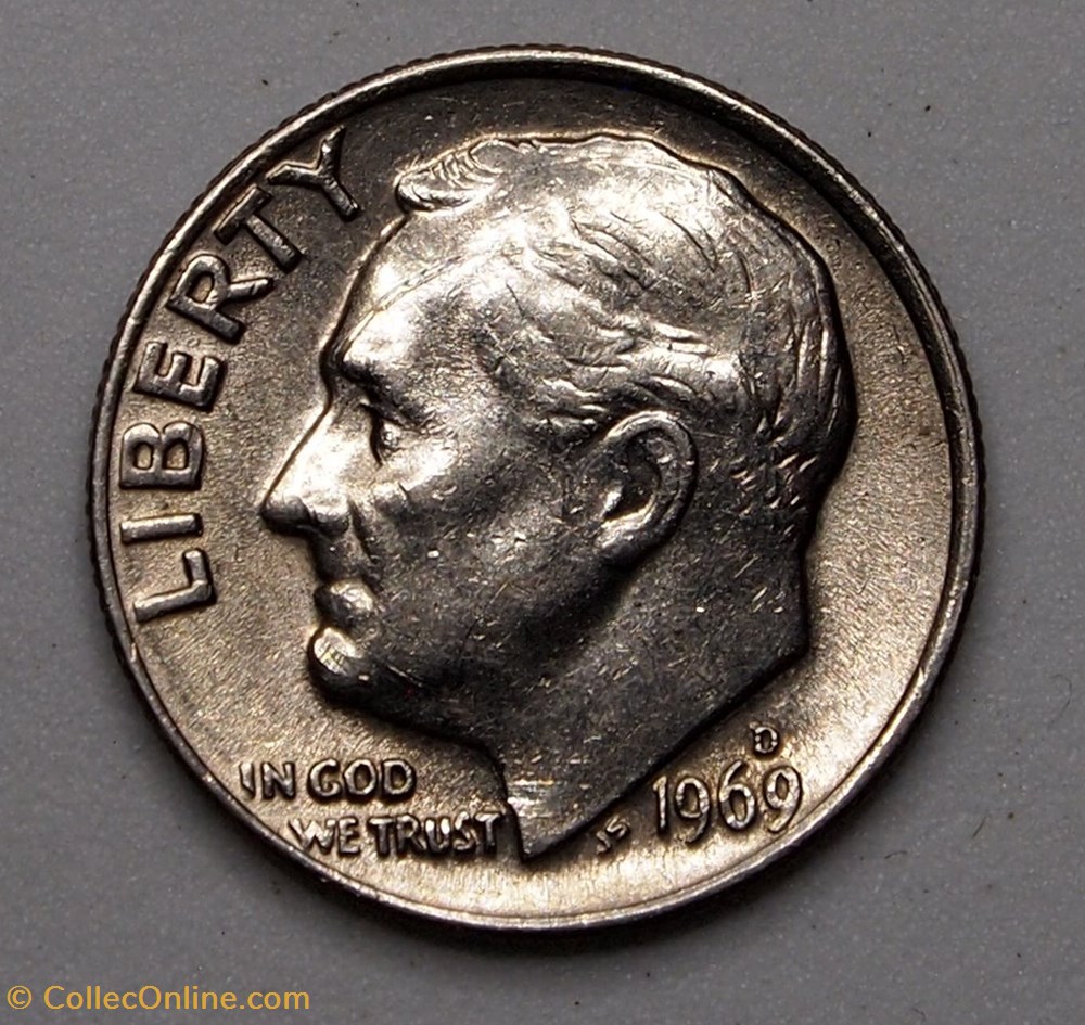 1 dime ( 10 cents ) - 1969 D monnaie monde etat uni 1 dime 10 cents 1969 d
