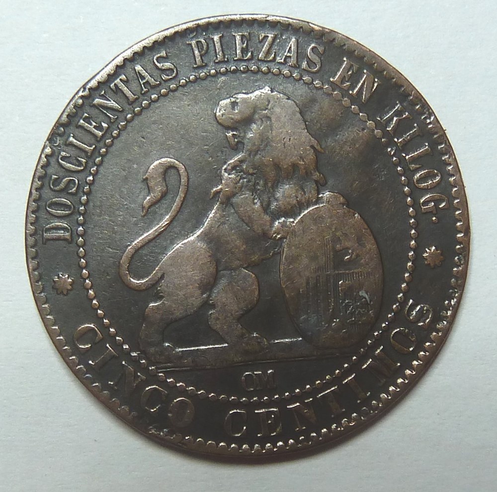 5 Centimos - 1870 monnaies monde espagne 5 centimos 1870