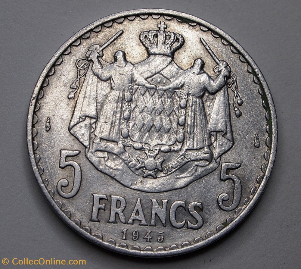 monnaie monde monaco 5 francs 1945