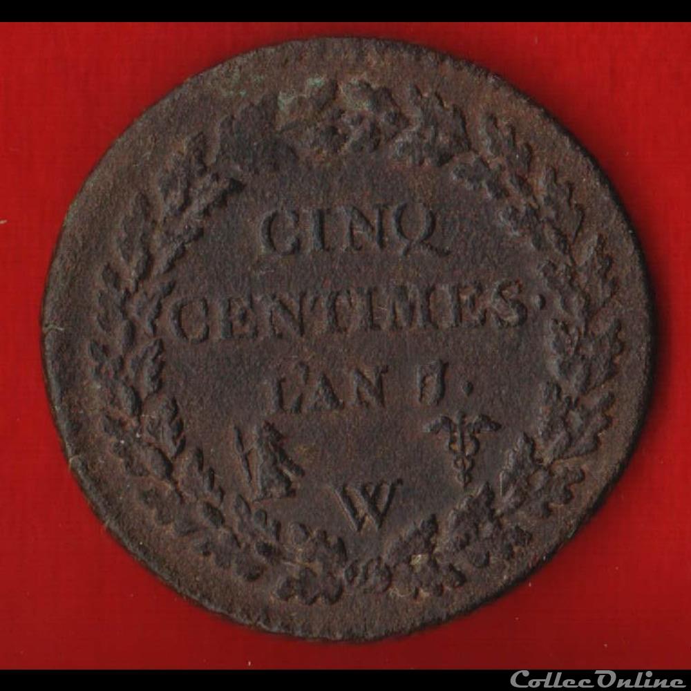 Consulat / Directoire - 5 centimes Dupré - AN 7 - Lille monnaies monde france consulat directoire 5 centimes dupre an 7 lille