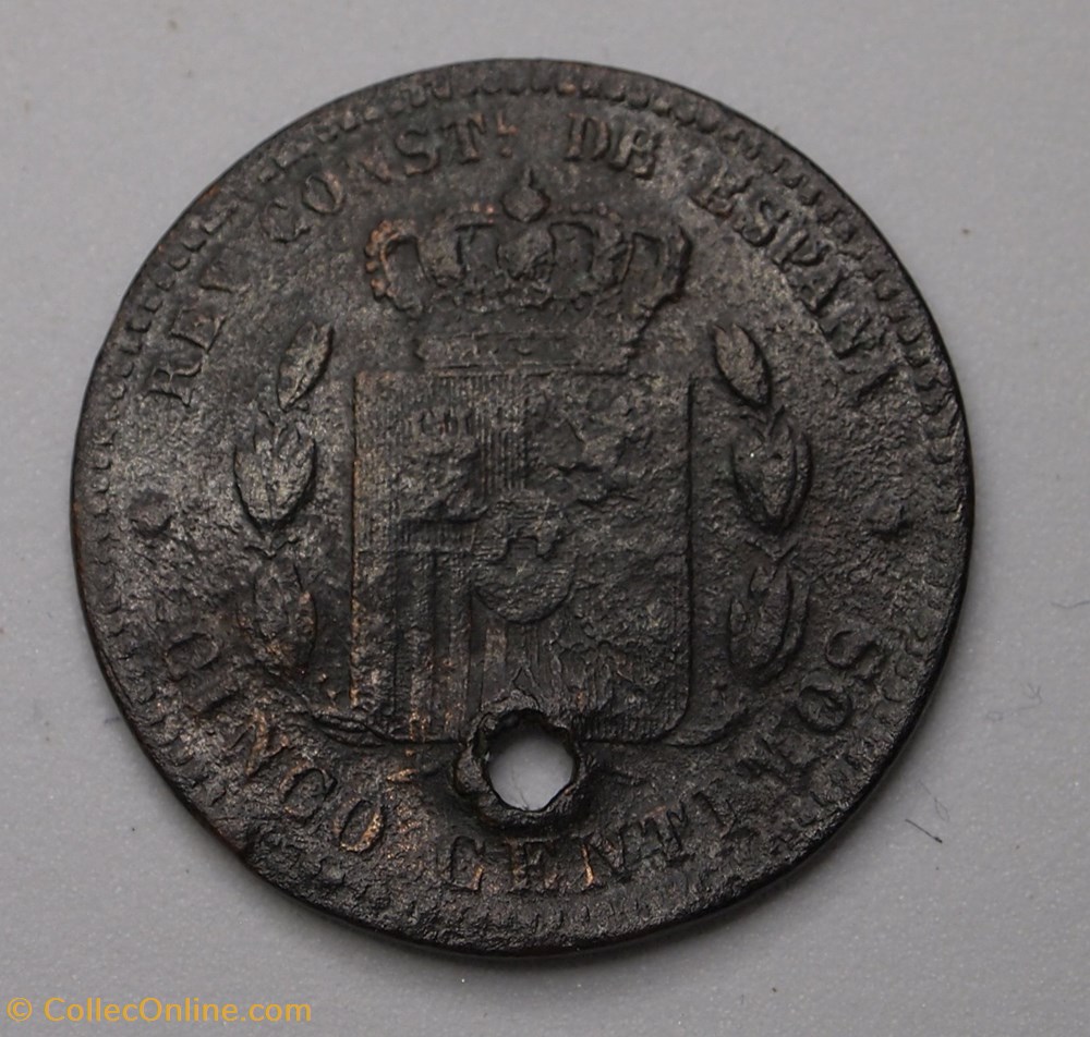 5 Centimos - 1877 monnaie monde espagne 5 centimos 1877