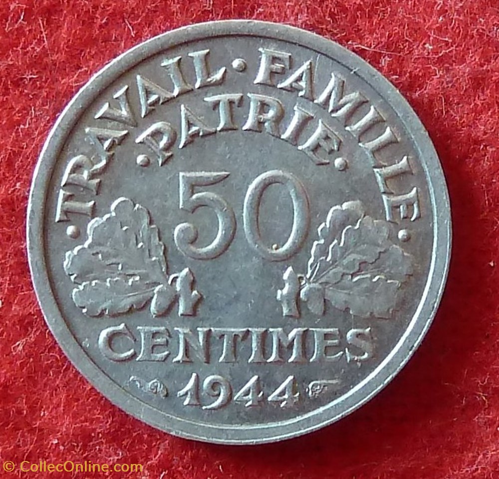 Bazor - 50 Centimes - 1944 B monnaies monde france bazor 50 centimes 1944 b