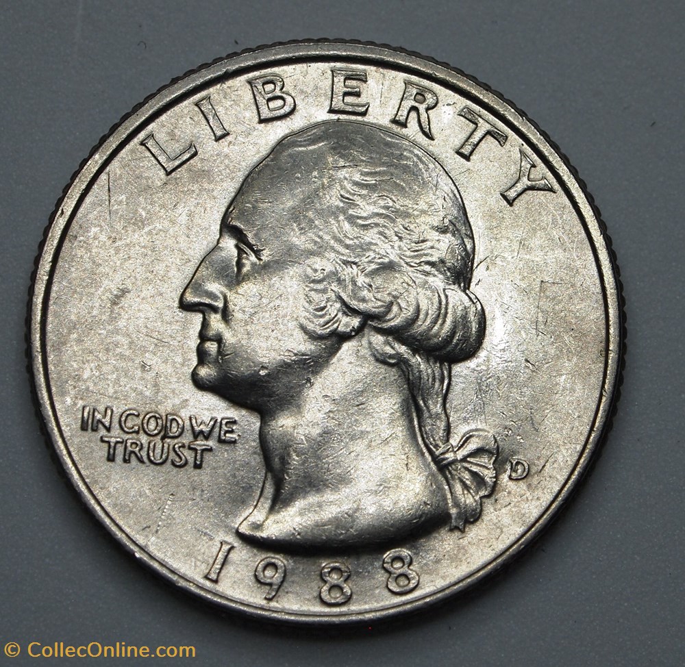 1/4 dollar ( 25 cents ) - 1988 D monnaie monde etat uni 1 4 dollar 25 cents 1988 d