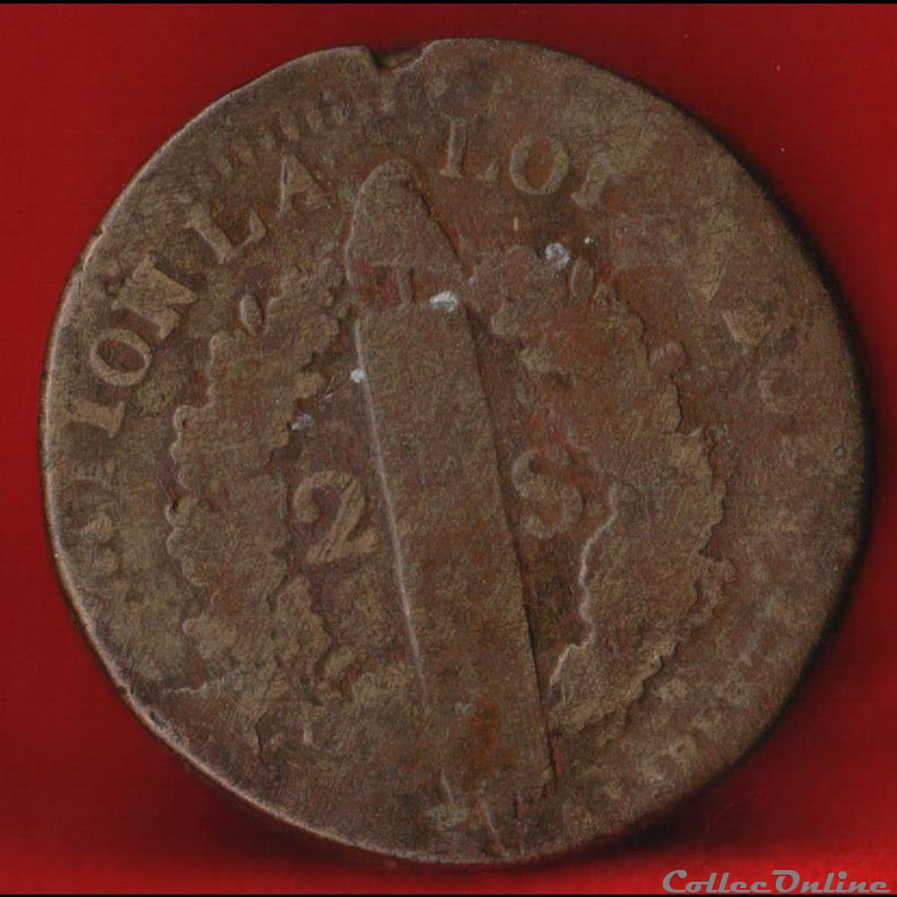 monnaies europe medievale a france royales 2 sols 1792 lille