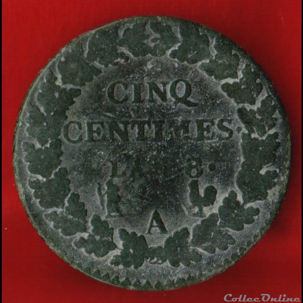Consulat / Directoire - 5 centimes Dupré - AN 8 - Paris monnaies monde france consulat directoire 5 centimes dupre an 8 paris