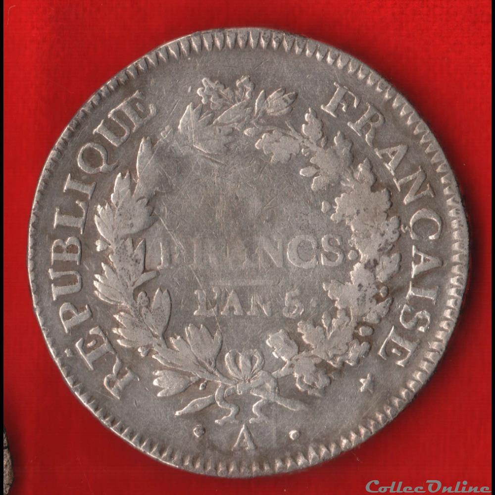 Consulat - 5 Francs - AN 5 - 1796-97 - Paris monnaies monde france consulat 5 francs an 5 1796 97 paris