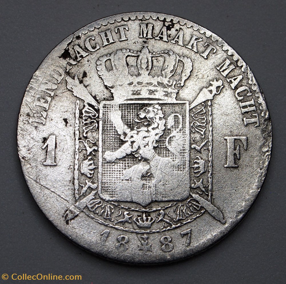 1 Franc - 1887 monnaies monde belgique 1 franc 1887