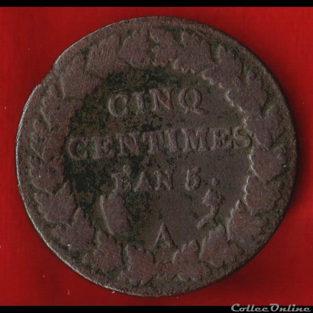 Consulat / Directoire - 5 centimes Dupré - AN 5 - Paris monnaies monde france consulat directoire 5 centimes dupre an 5 paris