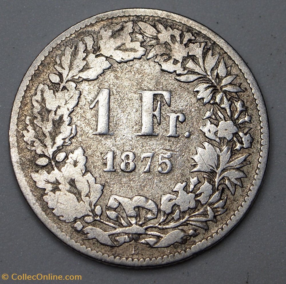 1 Franc - 1875 B monnaie monde suisse 1 franc 1875 b