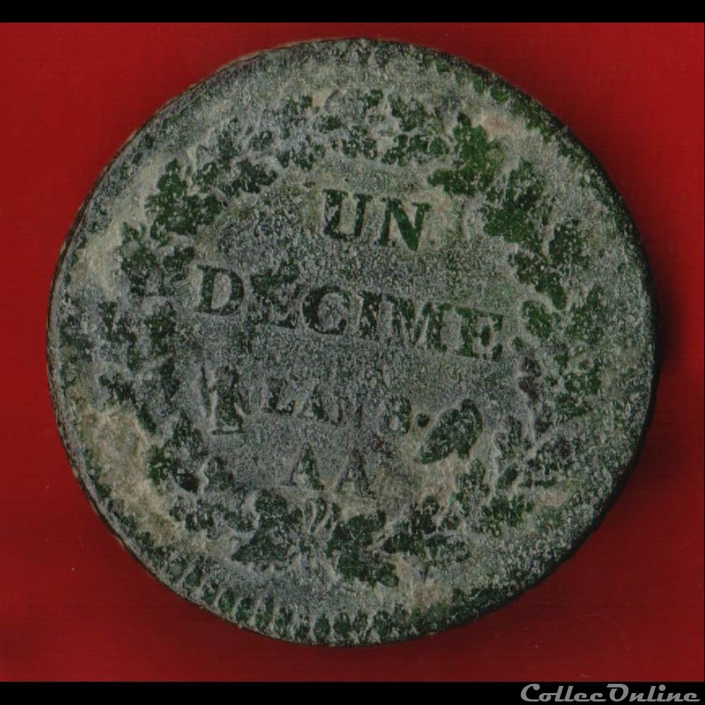 Consulat / Directoire - Un décime Dupré - AN 8 - 1799-1800 - Metz monnaies monde france consulat directoire un decime dupre an 8 1799 1800 metz