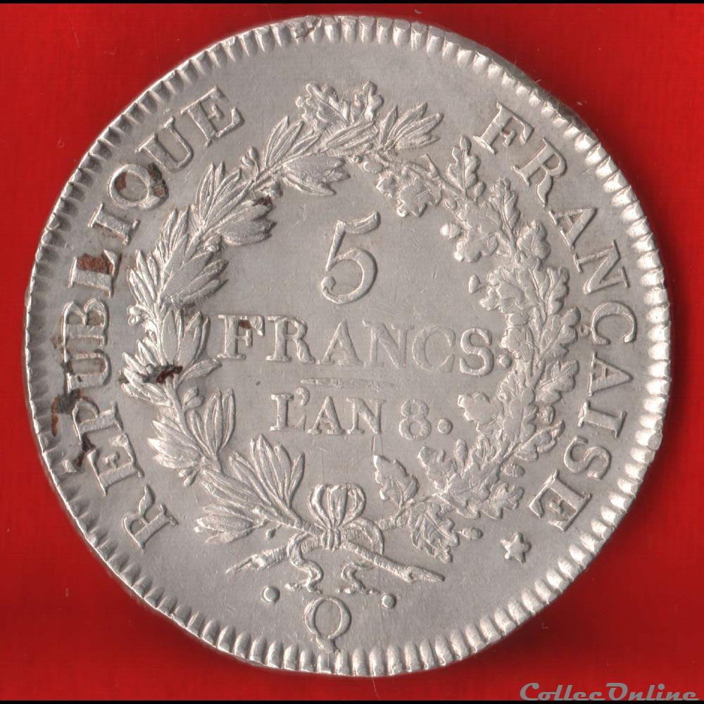 Consulat - 5 Francs - AN 8 - 1799-00 - Perpignan monnaies monde france consulat 5 francs an 8 1799 00 perpignan