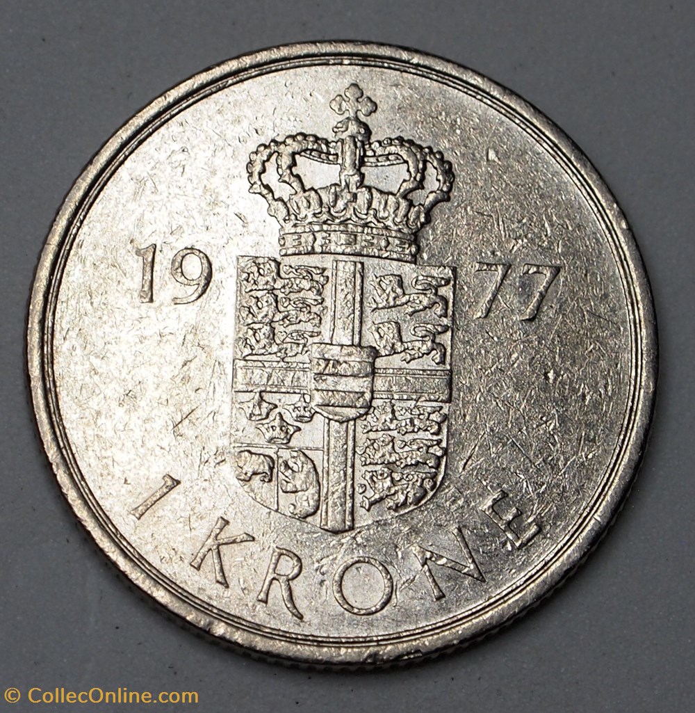1 Krone - 1977 S B monnaies monde danemark 1 krone 1977 s b
