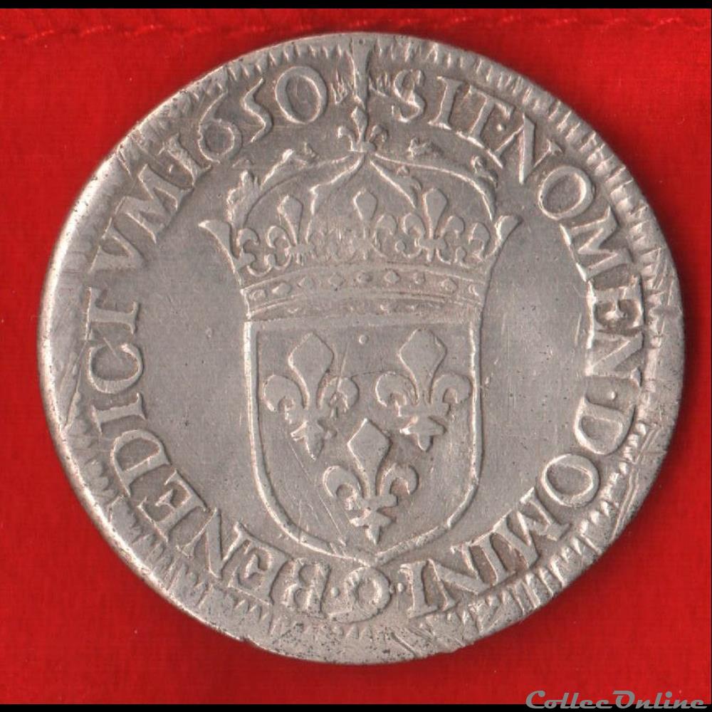 Demi-écu à la méche longue - 1650 - Rennes monnaies europe medievale france royales demi ecu a la meche longue 1650 rennes