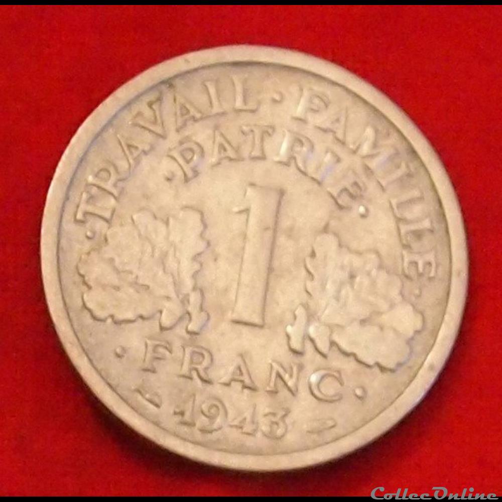 Bazor - 1 Franc - 1943 monnaies monde france bazor 1 franc 1943