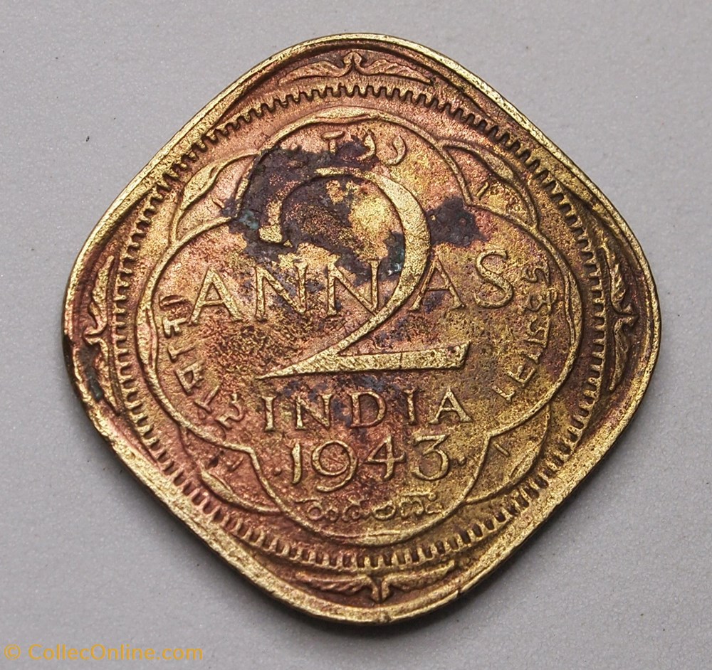 2 Annas - 1943 monnaie monde inde 2 annas 1943