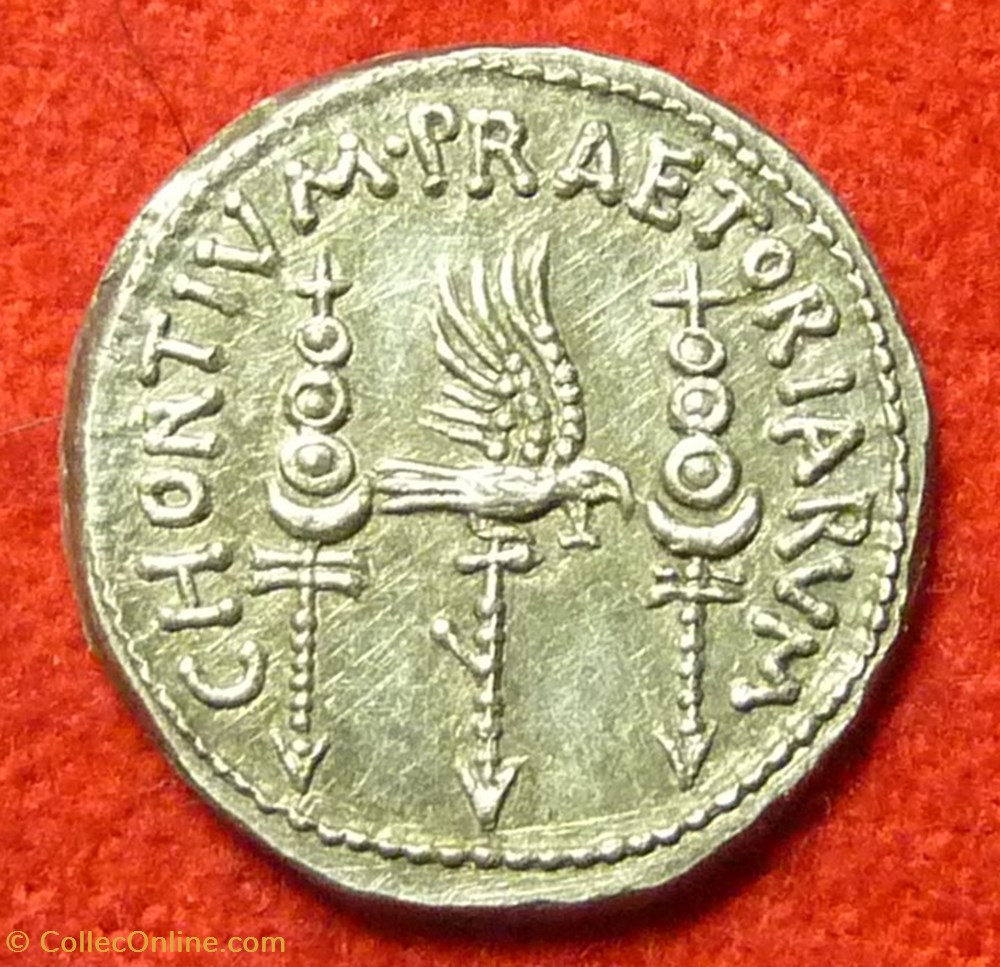 monnaie antique av jc ap romaine republicaine imperiale denier des cohortes pretorienne sous marc antoine repro copie