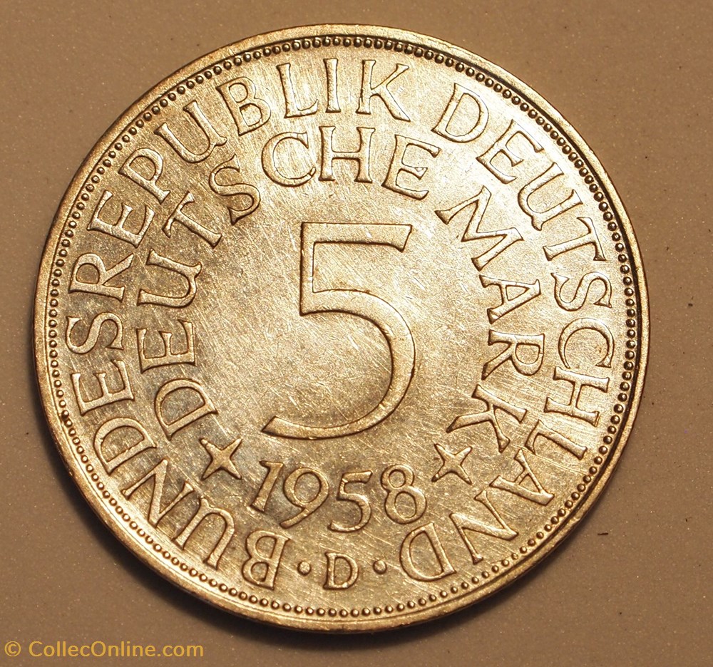 monnaie monde allemagne 5 mark 1958 d