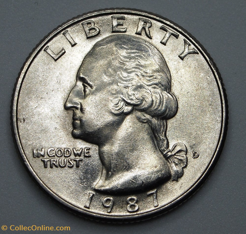1/4 dollar ( 25 cents ) - 1987 D monnaie monde etat uni 1 4 dollar 25 cents 1987 d