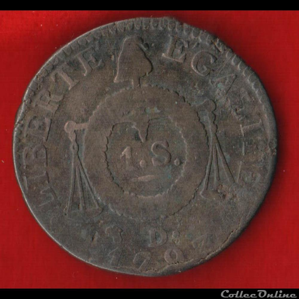 Convention - 1 Sol - 1793 - Dijon monnaies monde france convention 1 sol 1793 dijon