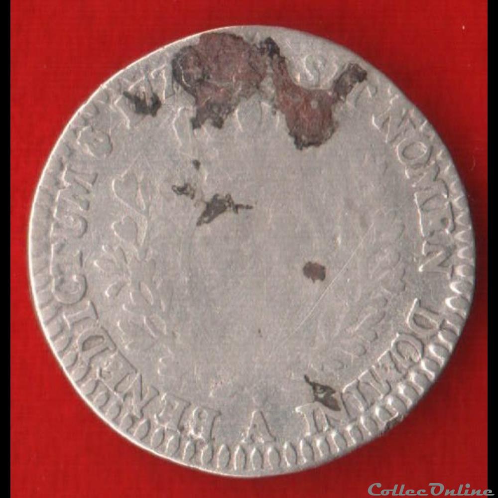 monnaies europe medievale france royales dixieme ecu aux branches olivier 1778 paris