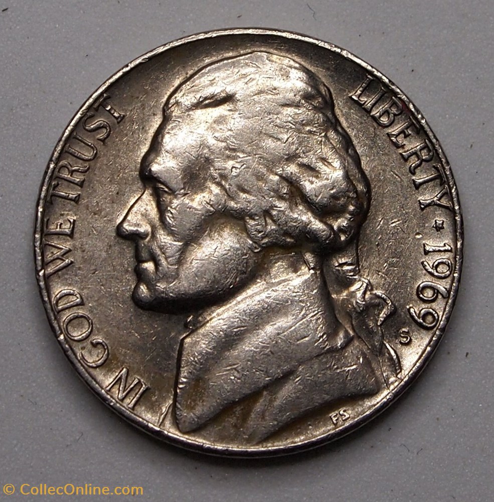 5 cents - 1969 S monnaie monde etat uni 5 cents 1969 s