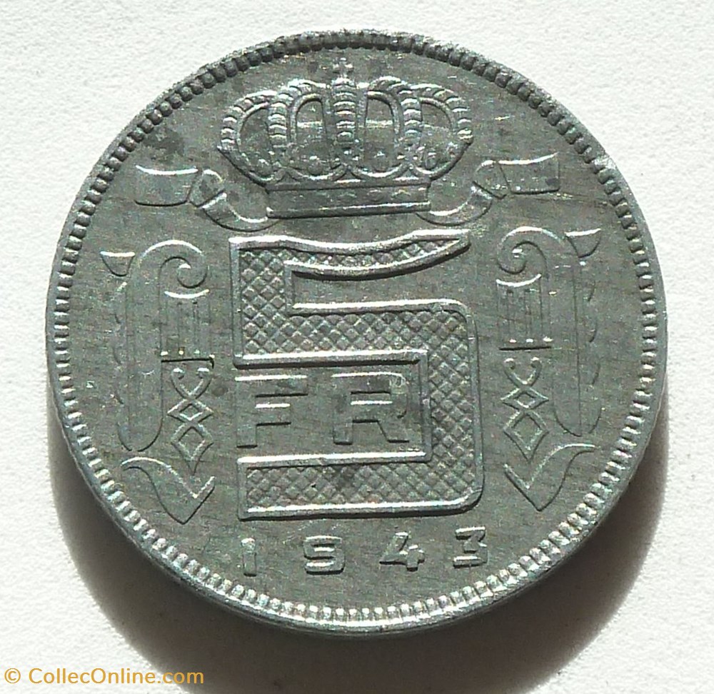 5 Francs - 1943 monnaies monde belgique 5 francs 1943