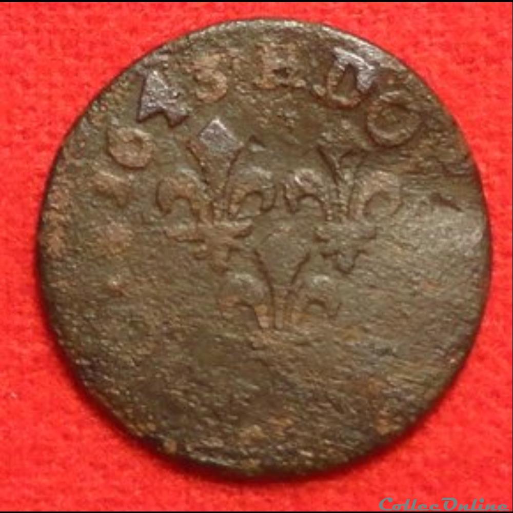 monnaies europe medievale france royales double tournois 1643 la rochelle