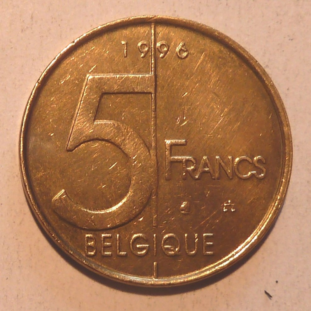 monnaies monde belgique 5 francs 1996