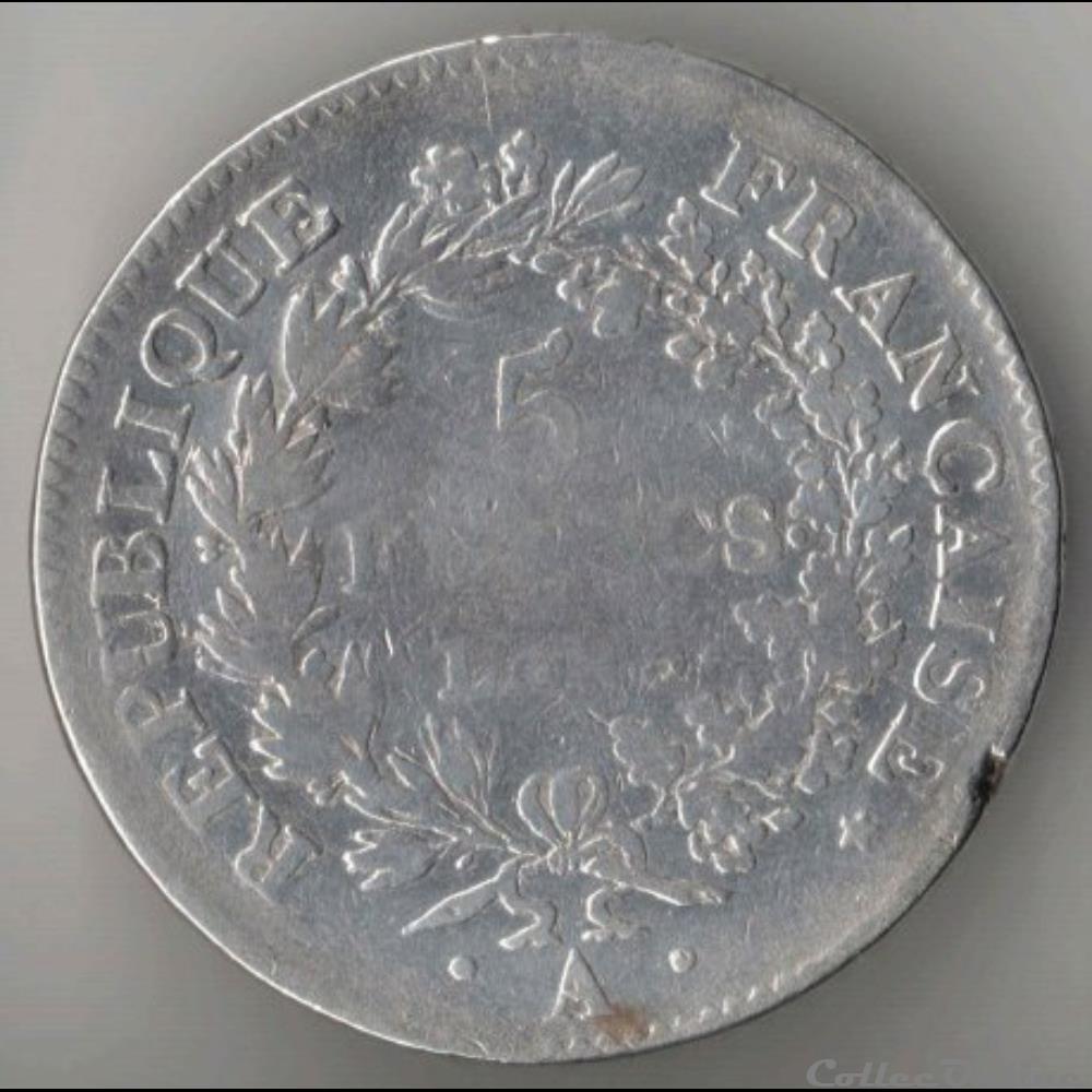 Consulat - 5 Francs - AN 5 - 1796-97 - Paris monnaies monde france consulat 5 francs an 5 1796 97 paris