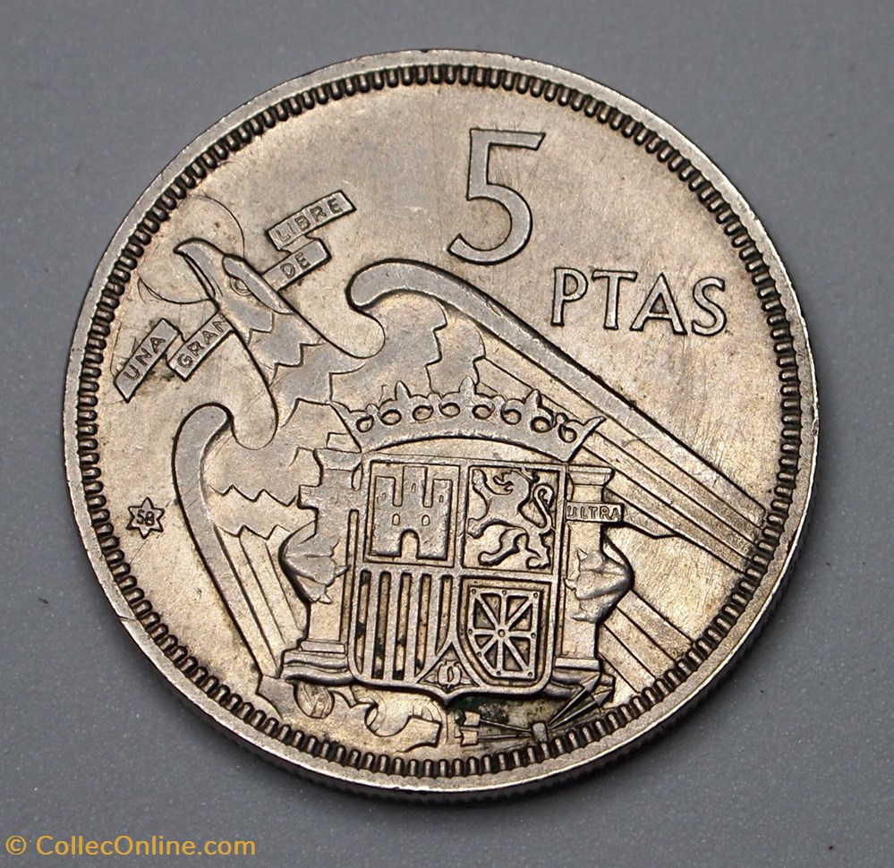 5 Pesetas - 1958 monnaie monde espagne 5 pesetas 1958