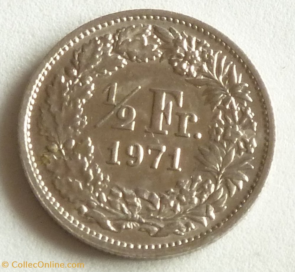 monnaies monde suisse 1 2 franc 1971 b